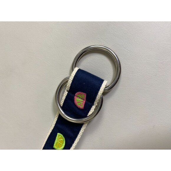 J. Crew Navy Cream Novelty Lime Orange Belt size Medium Large Cotton D Ring - Picture 11 of 12